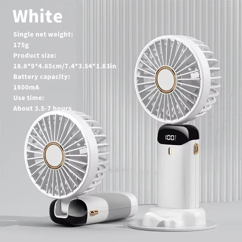Portable Handheld Mini Fan Foldable Portable Desk Outdoor Neck Hanging 5 Speed USB Rechargeable Fan Phone Stand Display Screen